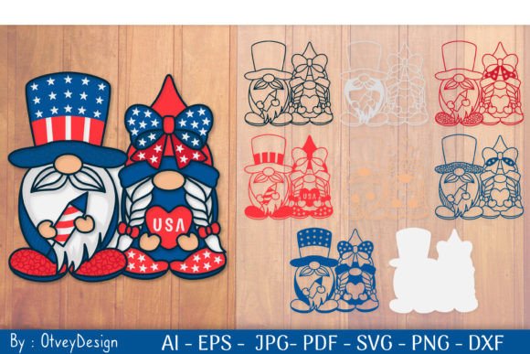 4th of July Gnome Patriotic Layered 3D SVG for Independence Day