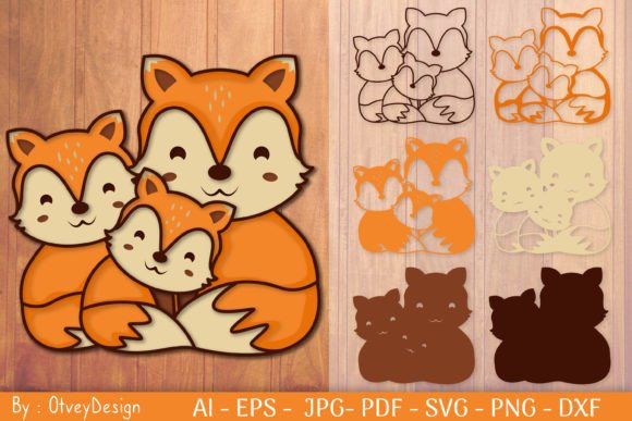 Family Fox Layered Papercut SVG: 3D Paper Toys