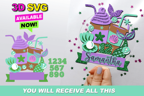 Mermaid Coffee Cake Topper SVG: 3D Shapes Review