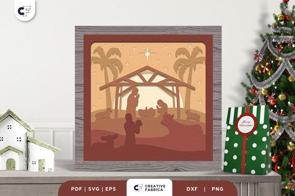 Nativity in the Desert Shadow Box 3D SVG for Christmas