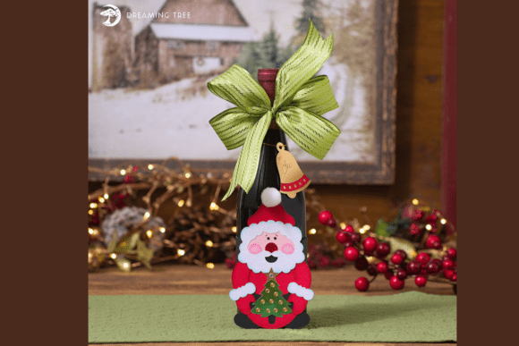 Santa Wine Bottle Wrapper: 3D SVG for Christmas